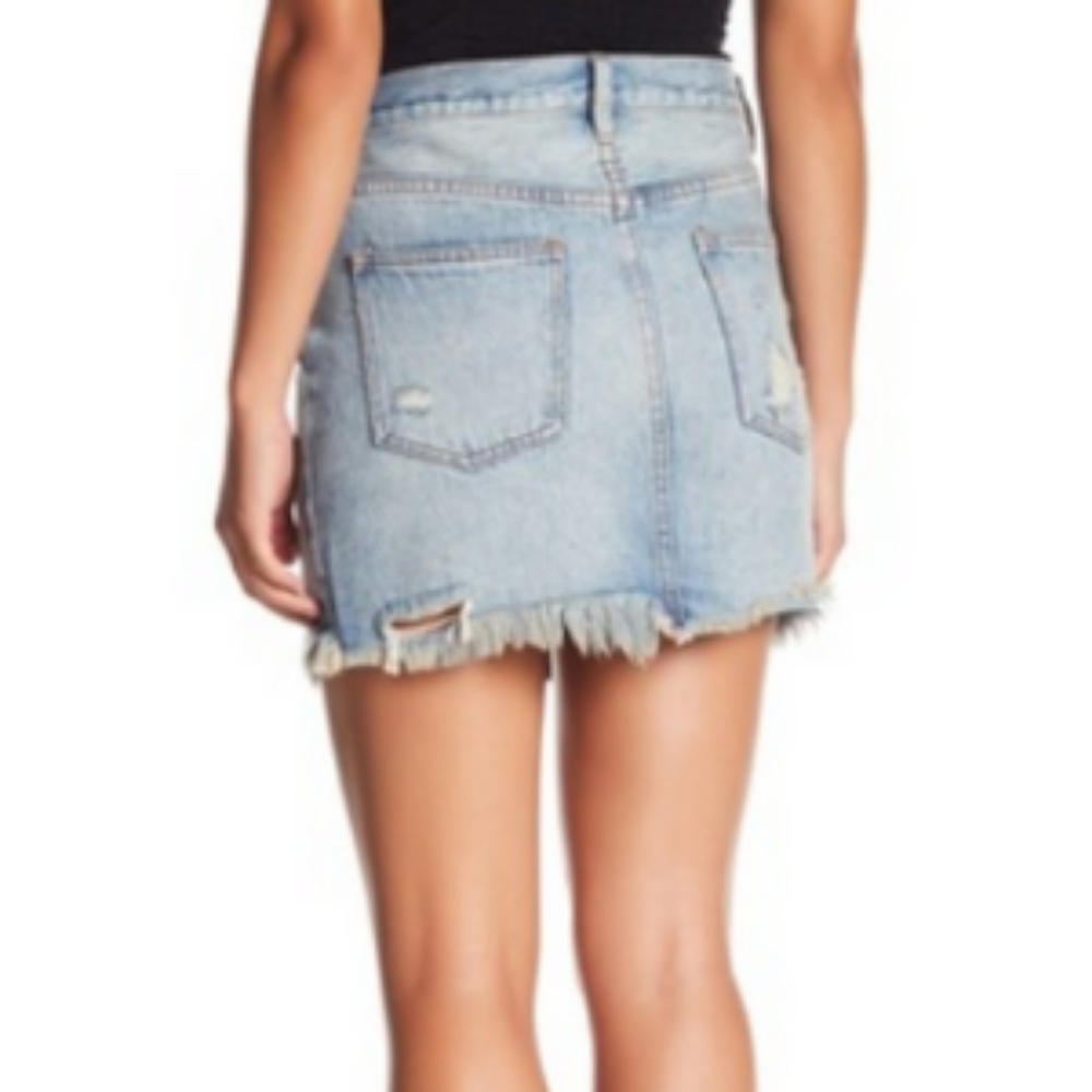 FREE PEOPLE  RELAXED & DISTRESSED DENIM SKIRT - Picture 2 of 2